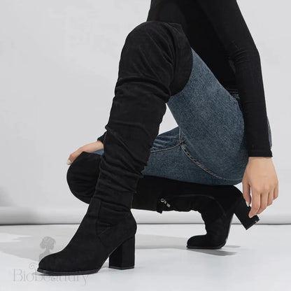 Winter Zipper Women Over-The-Knee Boots Fashion Flock Square Heel Shoes