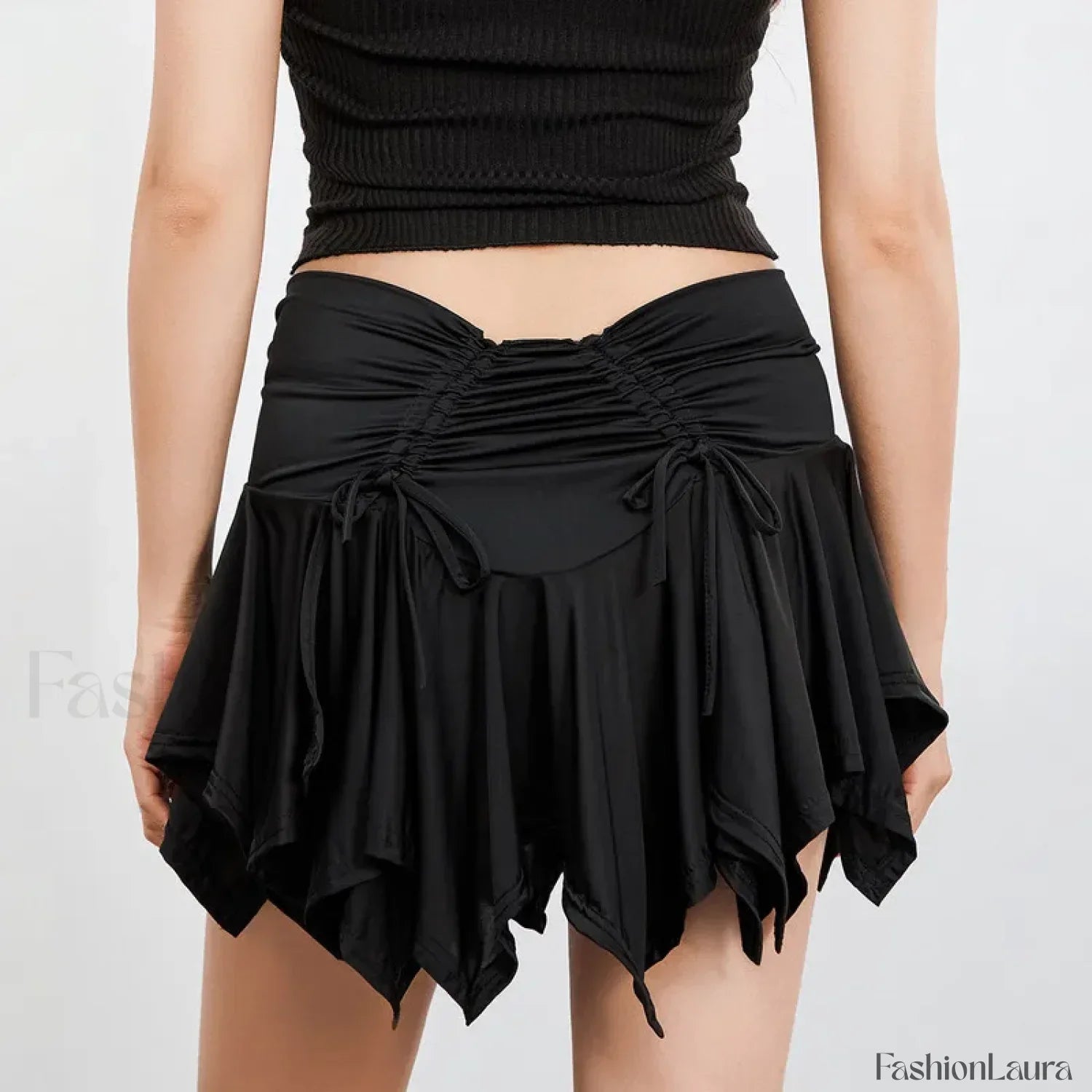 Women Solid Tie Up Drawstring Color Irregular Mini Summer Ruffles Gothic Ruched Skirt