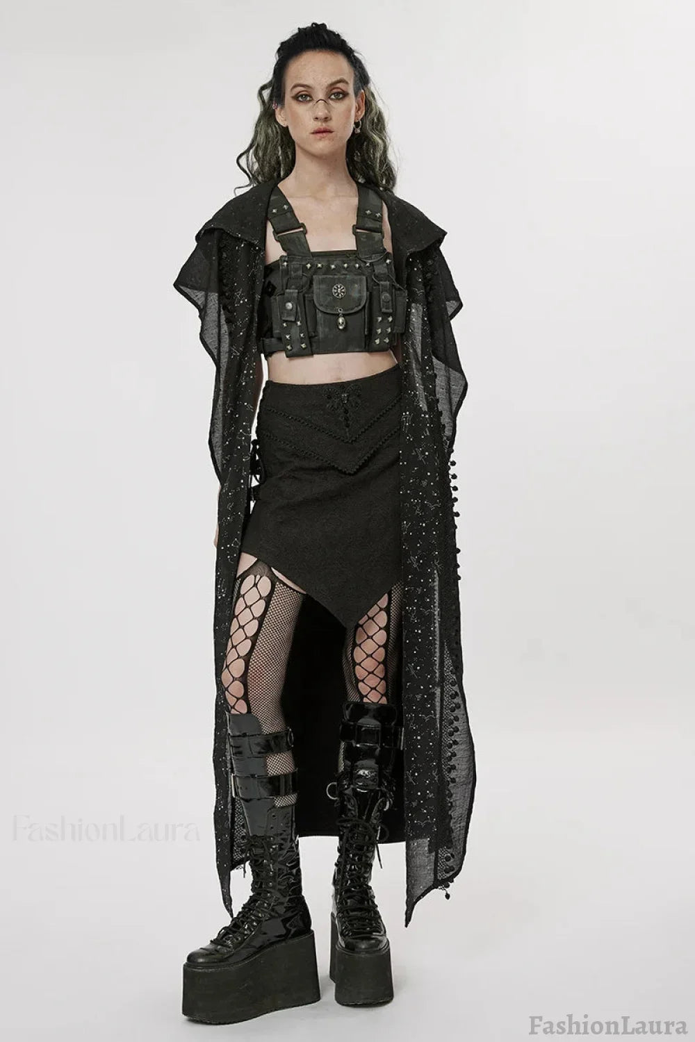Women’s Gothic Style A-shaped Design Jacquard Dark Asymmetrical Personality Sexy Long Skirt