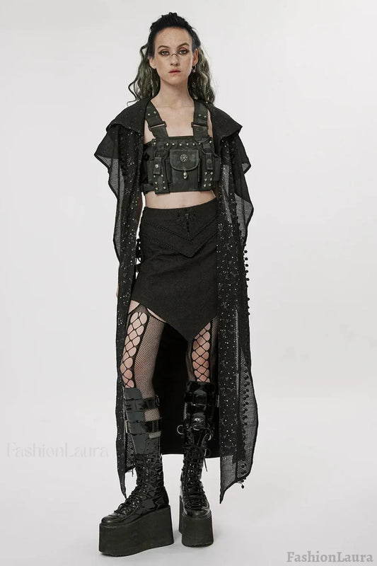 Women’s Gothic Style A-shaped Design Jacquard Dark Asymmetrical Personality Sexy Long Skirt