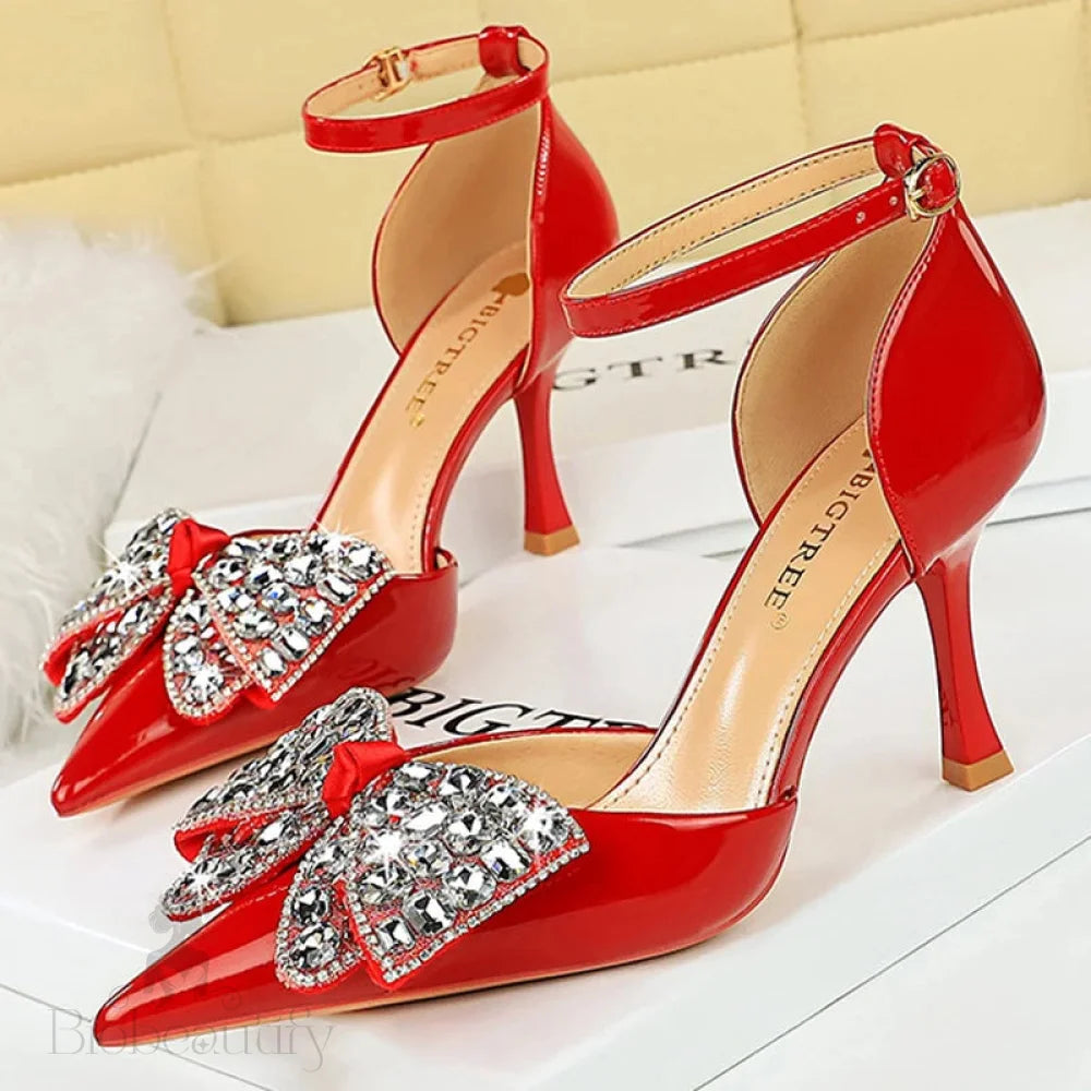 Women’s Rhinestone Bowknot High Heel Sandals Summer Pumps