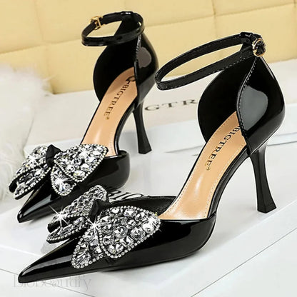 Women’s Rhinestone Bowknot High Heel Sandals Summer Pumps