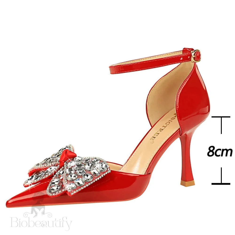 Women’s Rhinestone Bowknot High Heel Sandals Summer Pumps