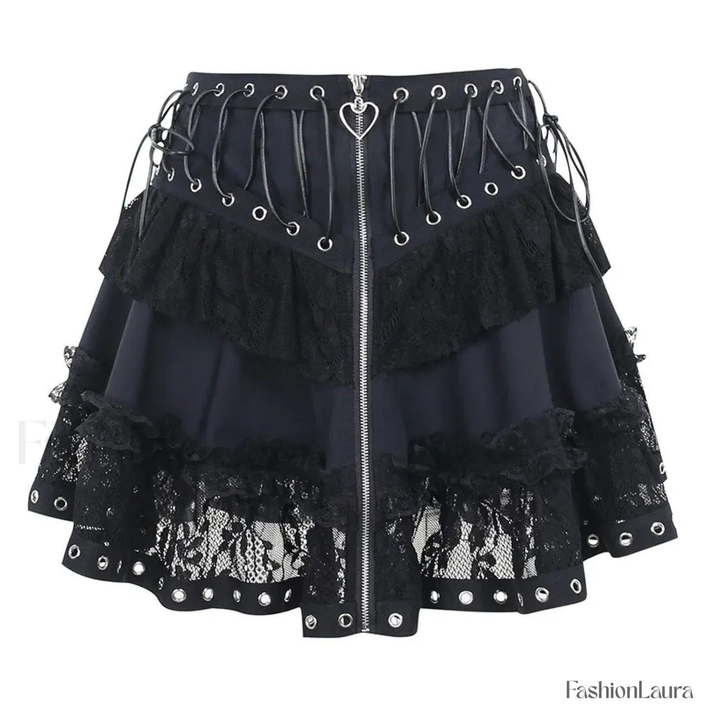Women’s Skater Black Zipper Style Waist High Harajuku Japanese Kawaii Gothic Vintage Front Mini Skirt BLACK / S