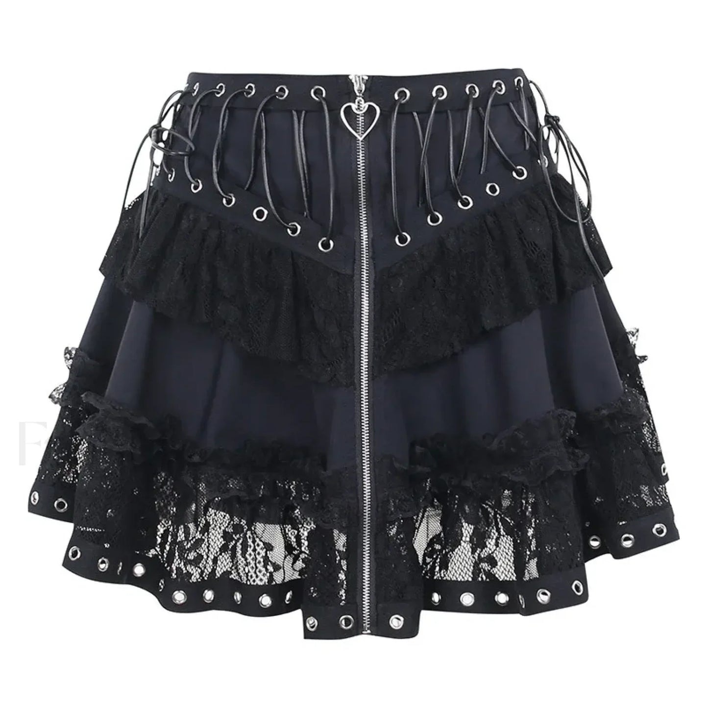 Women’s Skater Black Zipper Style Waist High Harajuku Japanese Kawaii Gothic Vintage Front Mini Skirt BLACK / S