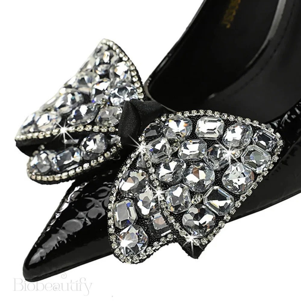 Women’s Stiletto Pumps With Bowknot Design And Rhinestone Detail