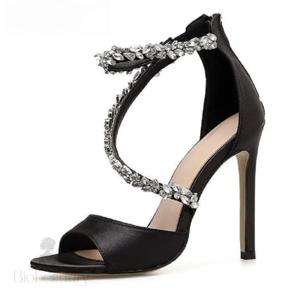 Women’s Summer Fashion High Heel Sandals With Rhinestone Crystal Detail