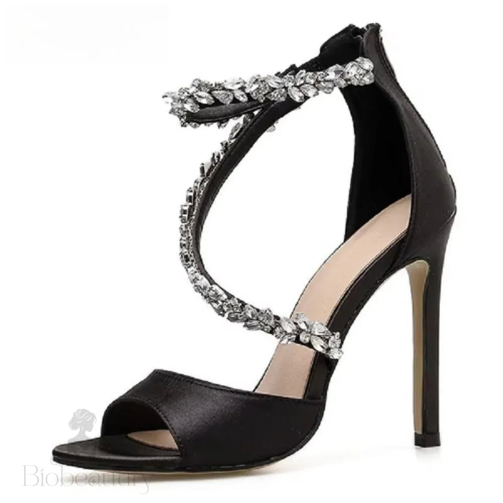 Women’s Summer Fashion High Heel Sandals With Rhinestone Crystal Detail Black / 42