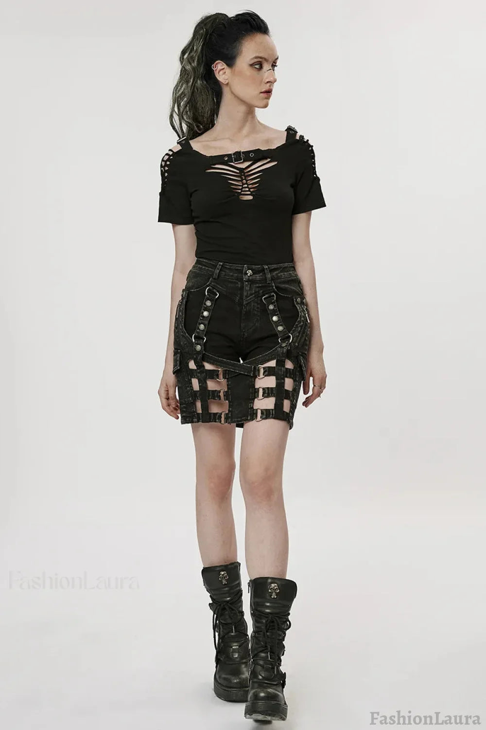 Women’s The Post-apocalyptic Techwear Style Pantskirt Daily Personality Detachable Two Wear Skirt BLACK / S