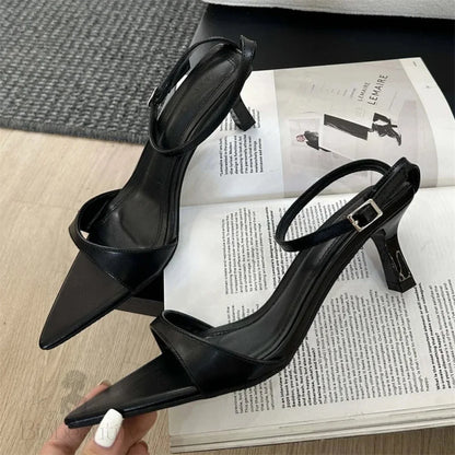 Women’s Thin Low Heel Buckle Strap Slingback Pointed Toe Party Sandals