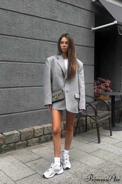 Wool Blazer Loose Elegant Commute Coat