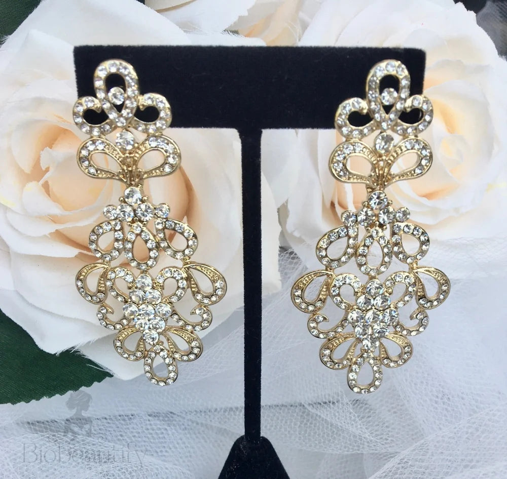 Wynona Rhinestone Bridal Earrings In Silver And Gold