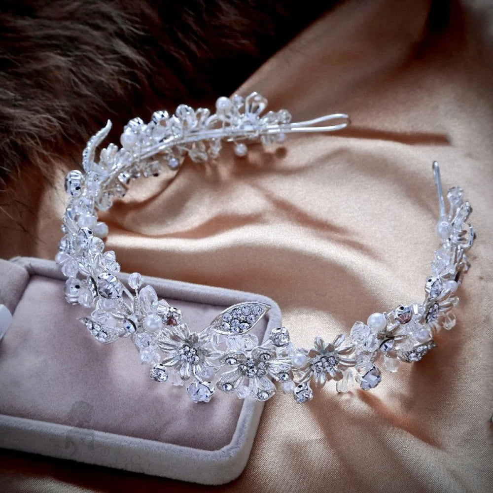 Xenia Pearl Crystal Silver Bridal Headband