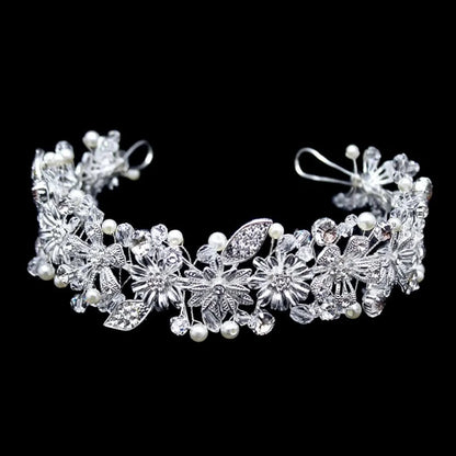 Xenia Pearl Crystal Silver Bridal Headband