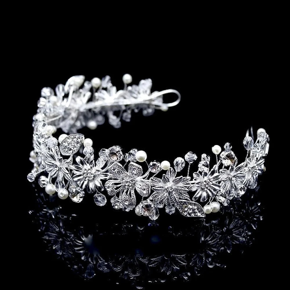 Xenia Pearl Crystal Silver Bridal Headband