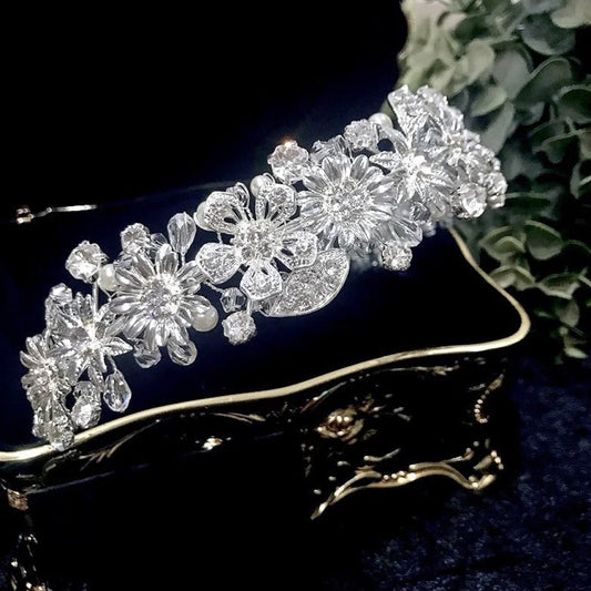 Xenia Pearl Crystal Silver Bridal Headband