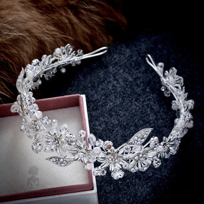 Xenia Pearl Crystal Silver Bridal Headband