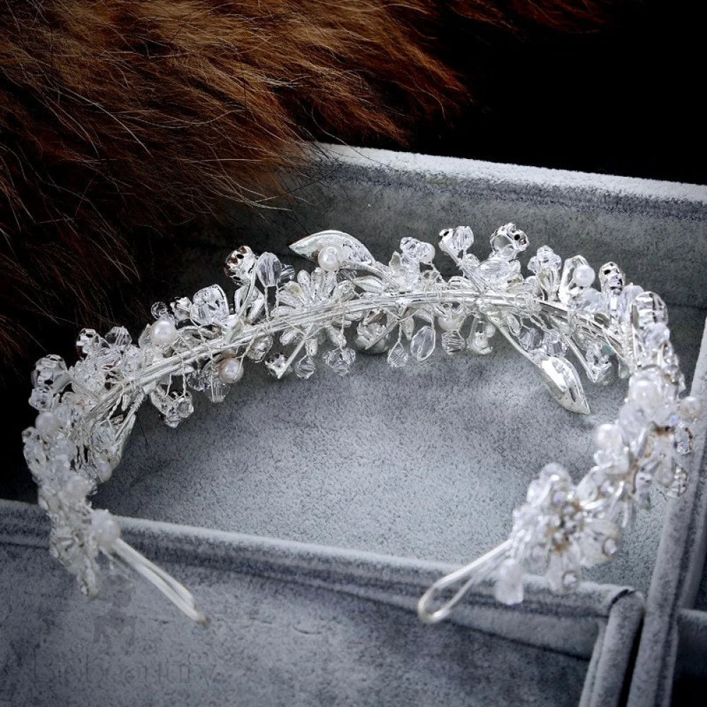 Xenia Pearl Crystal Silver Bridal Headband