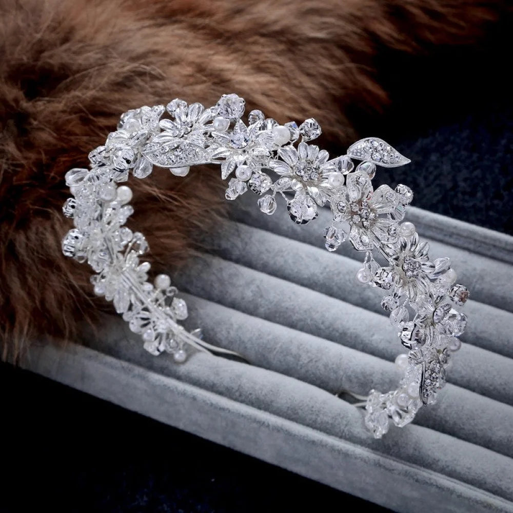 Xenia Pearl Crystal Silver Bridal Headband