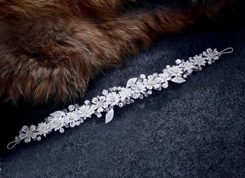 Xenia Pearl Crystal Silver Bridal Headband