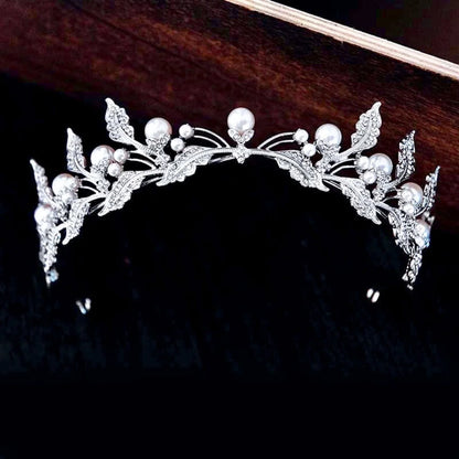 Xyra - Pearl And Rhinestone Wedding Tiara