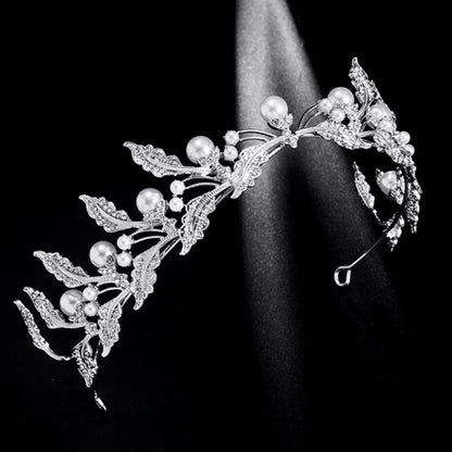 Xyra - Pearl And Rhinestone Wedding Tiara