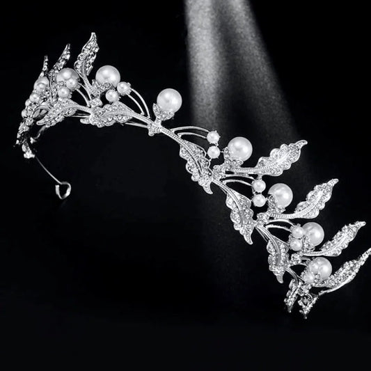 Xyra - Pearl And Rhinestone Wedding Tiara