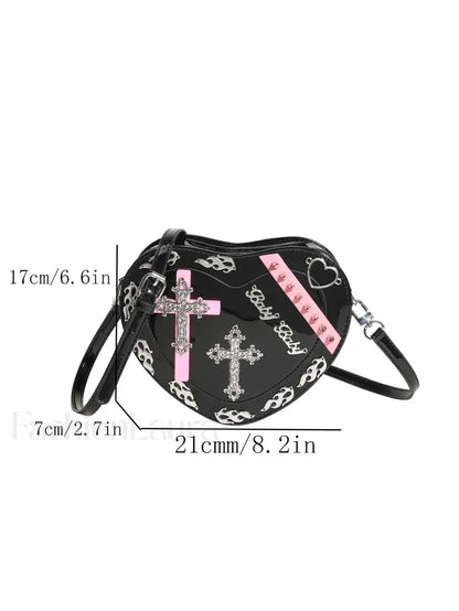 Y2K Cross Pattern Colorful Trendy Mini PU Punk Coffin Gothic Shape Bag Black
