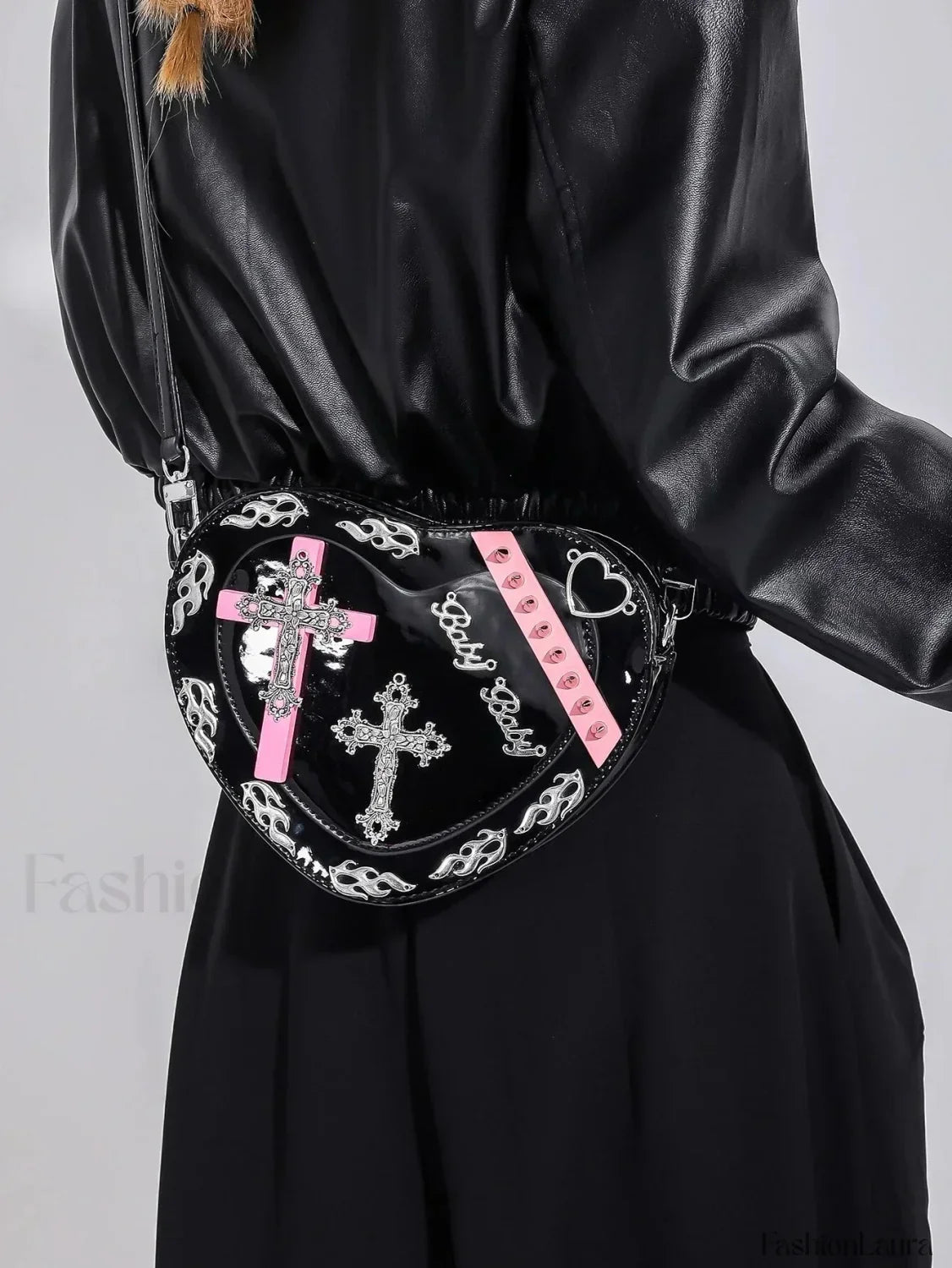 Y2K Cross Pattern Colorful Trendy Mini PU Punk Coffin Gothic Shape Bag Black