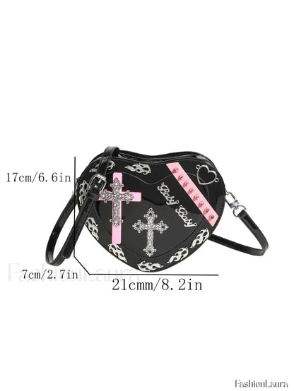 Y2K Cross Pattern Colorful Trendy Mini PU Punk Coffin Gothic Shape Bag Black