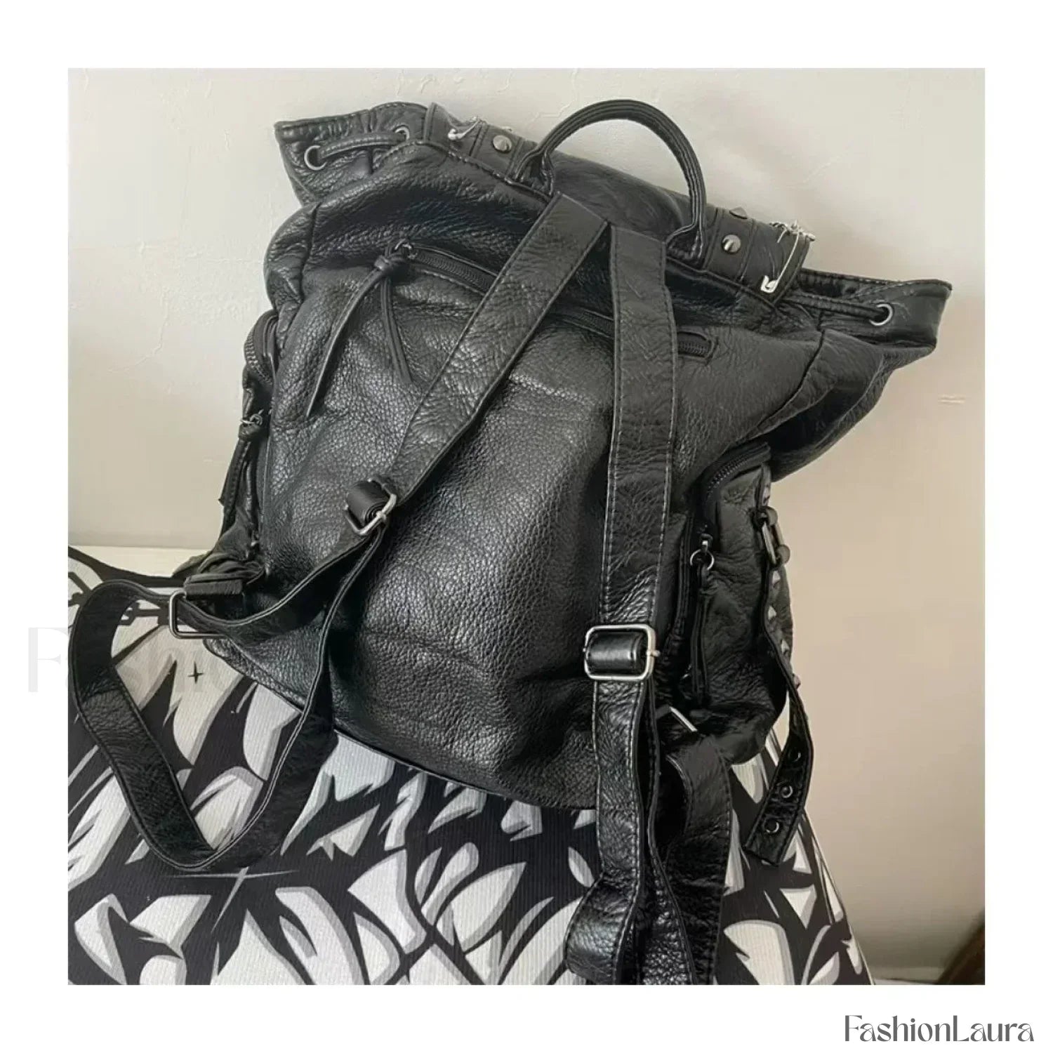 Y2K Girls Soft Leather Skull Cross Chain Korean Style Gothic Backpack Bag Black
