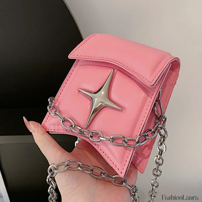 Y2K Gothic Small Leather PU Korean Cross Vintage Pink Chain Bag Pink