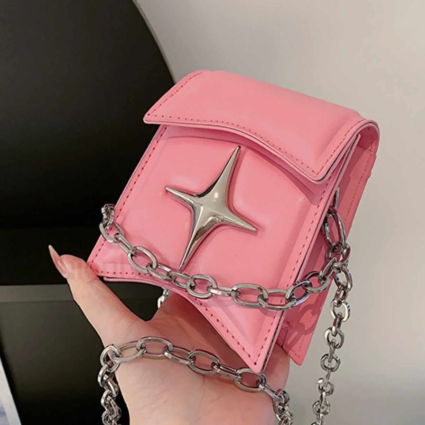 Y2K Gothic Small Leather PU Korean Cross Vintage Pink Chain Bag Pink