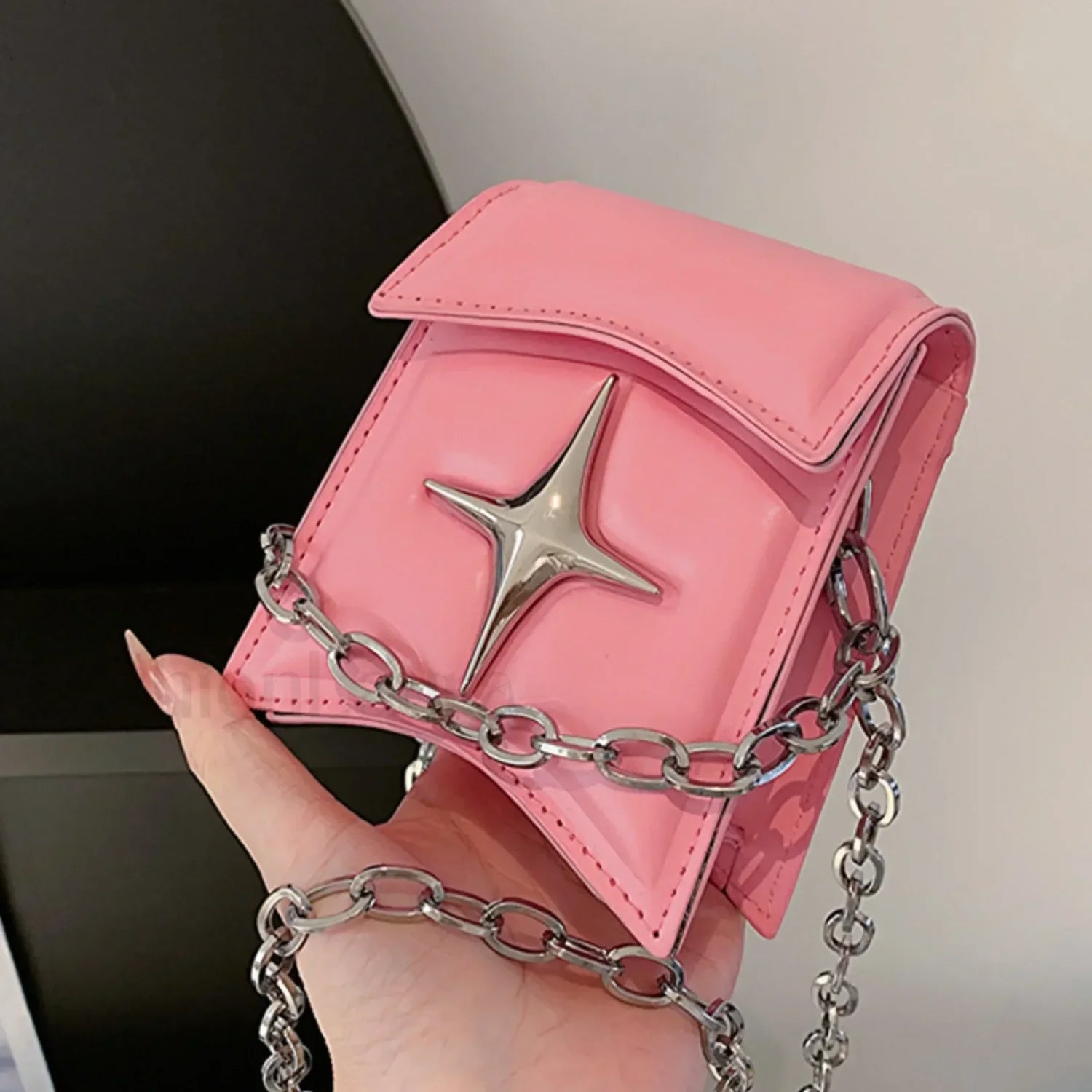 Y2K Gothic Small Leather PU Korean Cross Vintage Pink Chain Bag Pink