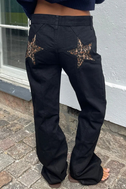 Y2K Star Color-Block Patchwork Jeans Black / S