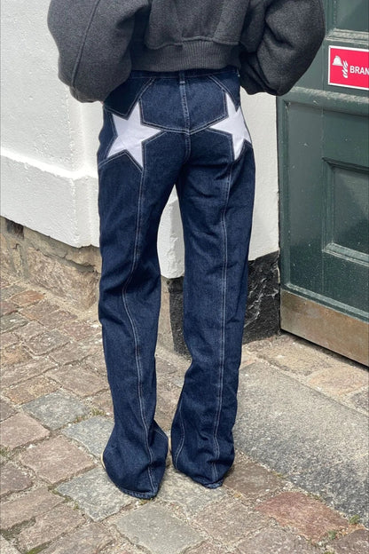 Y2K Star Color-Block Patchwork Jeans Dark blue / S
