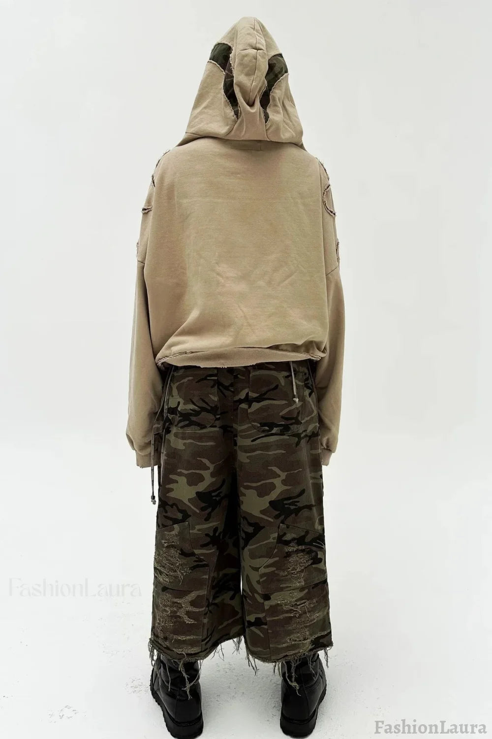 Y2K Street Style Drawstring Patch Hoodie