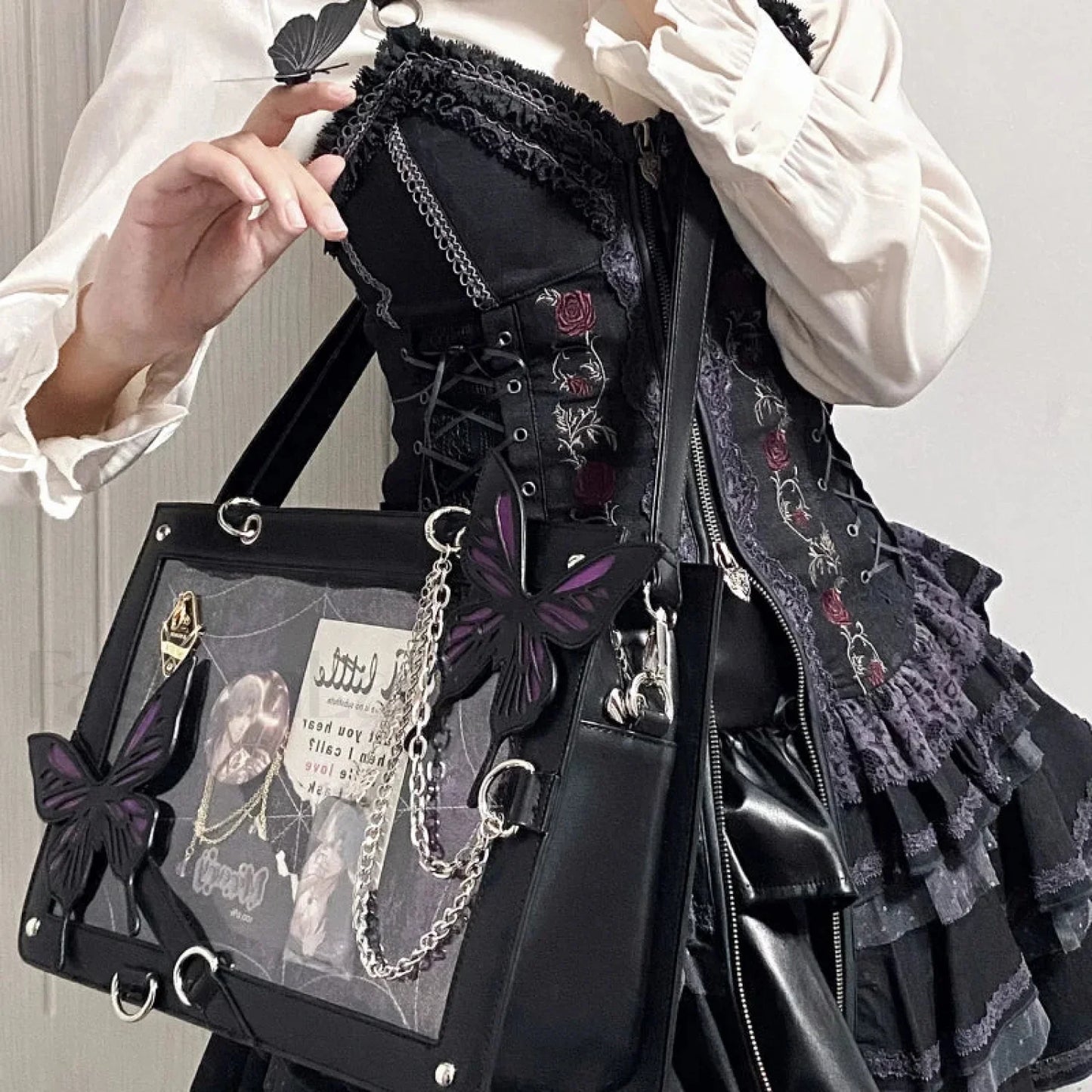 Y2K Transparent Spider Labyrinth Butterfly Letter Gothic Chain Web Bag