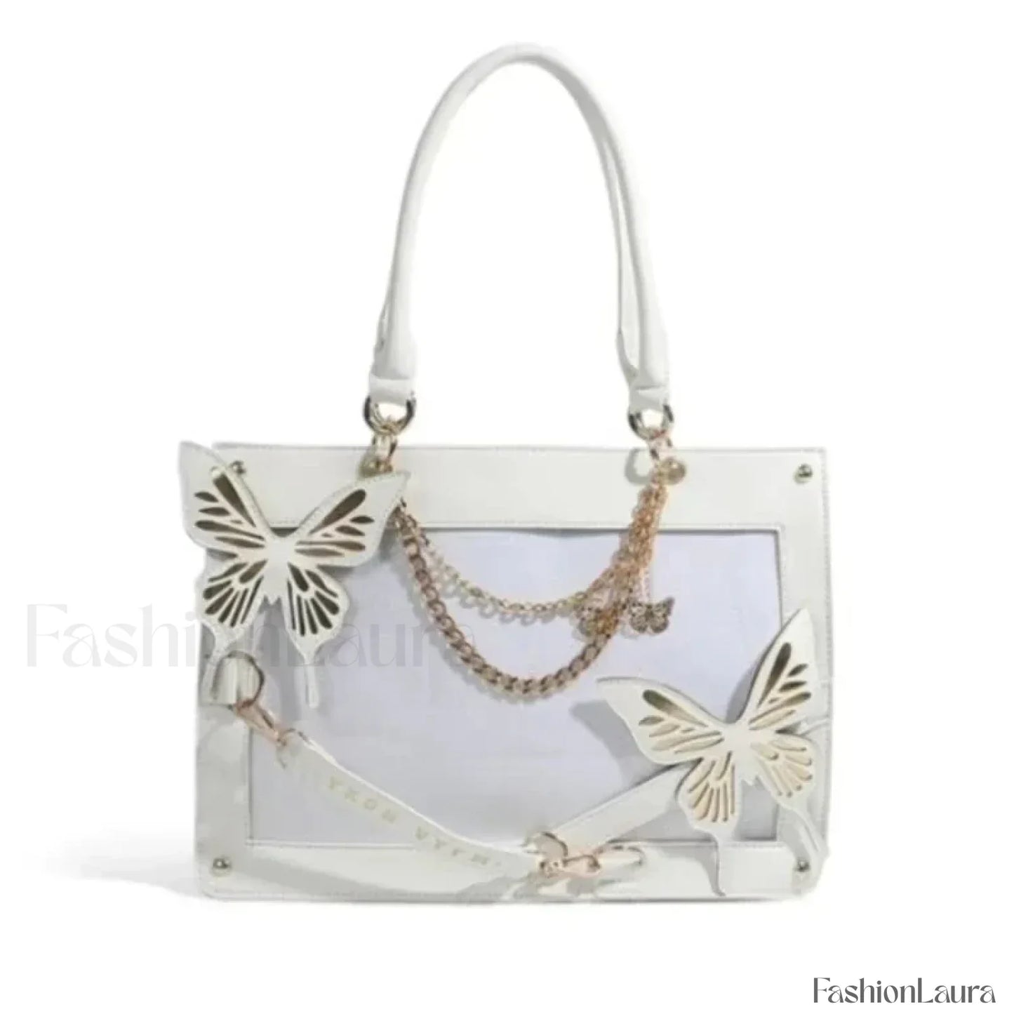 Y2K Transparent Spider Labyrinth Butterfly Letter Gothic Chain Web Bag White Gold / 35x25x10.5cm