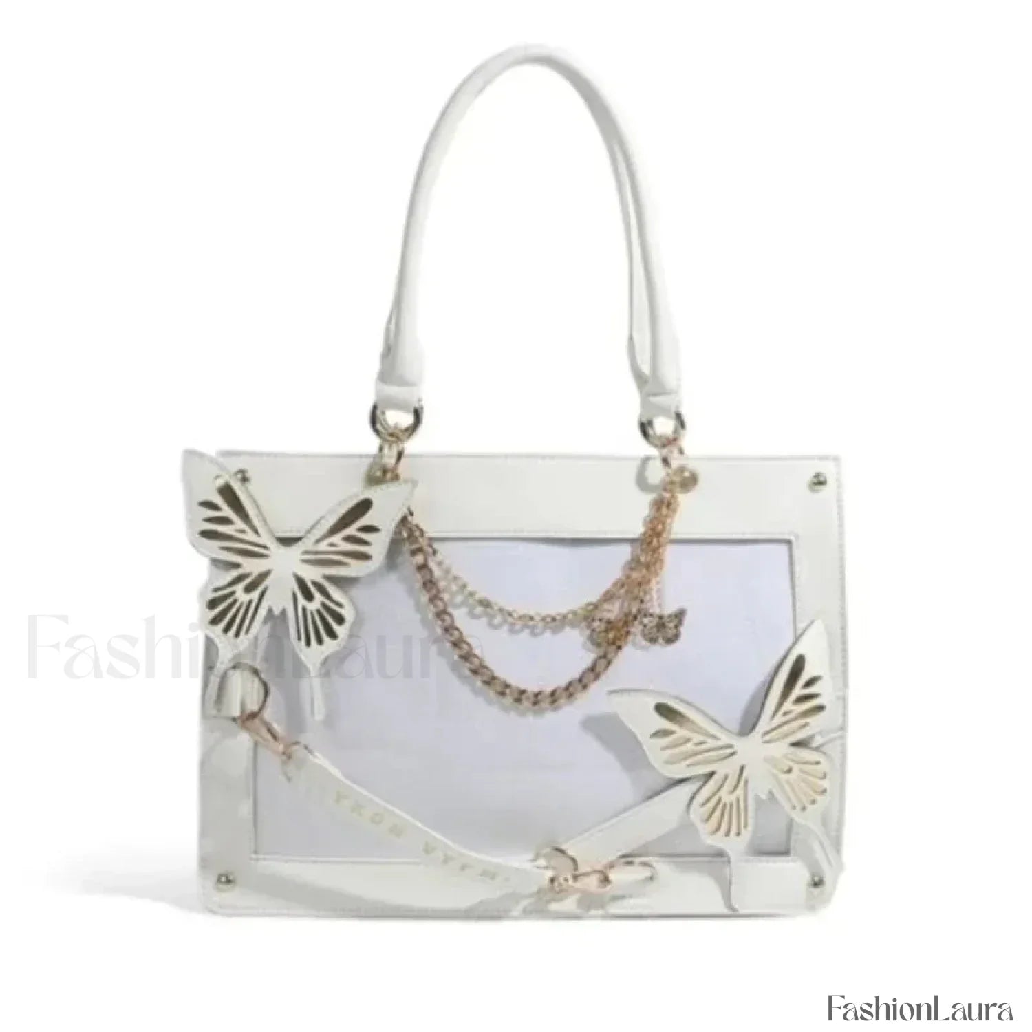 Y2K Transparent Spider Labyrinth Butterfly Letter Gothic Chain Web Bag White Gold / 35x25x10.5cm