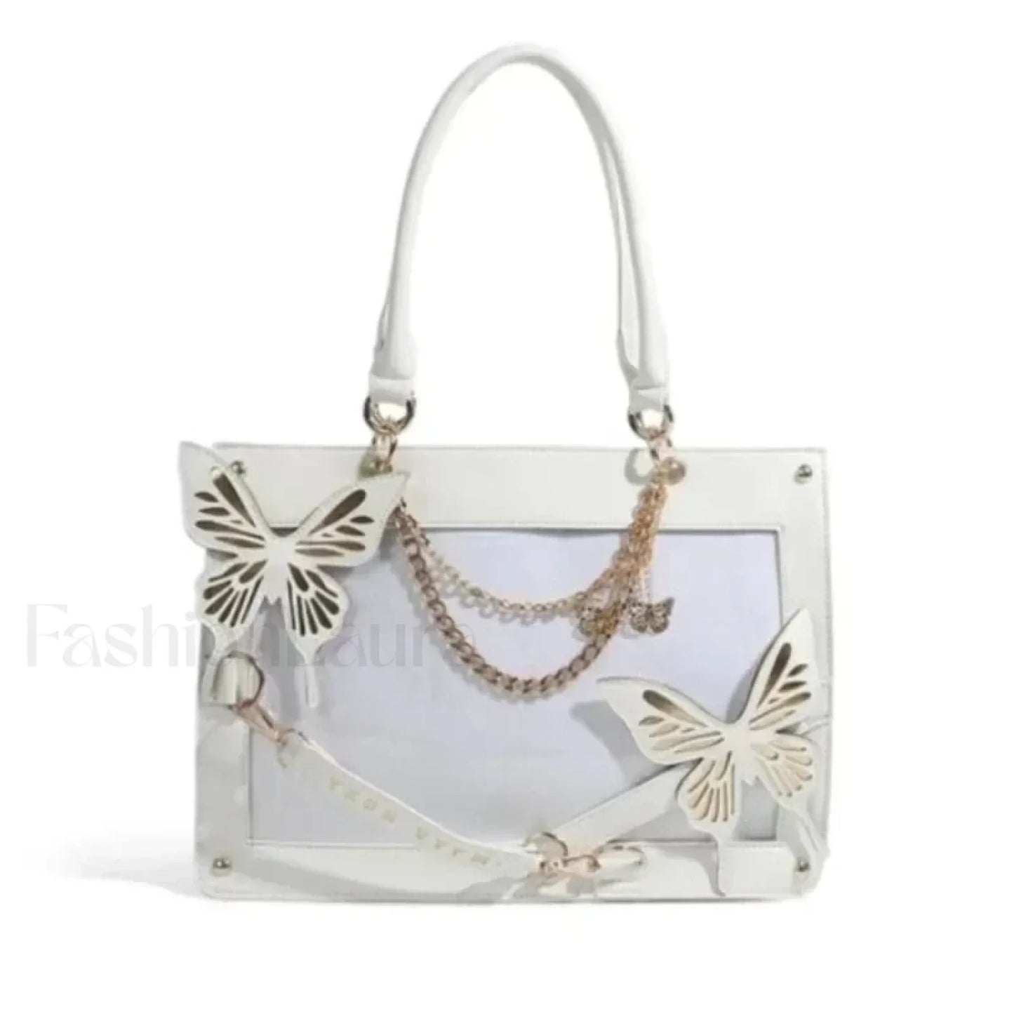 Y2K Transparent Spider Labyrinth Butterfly Letter Gothic Chain Web Bag White Gold / 35x25x10.5cm