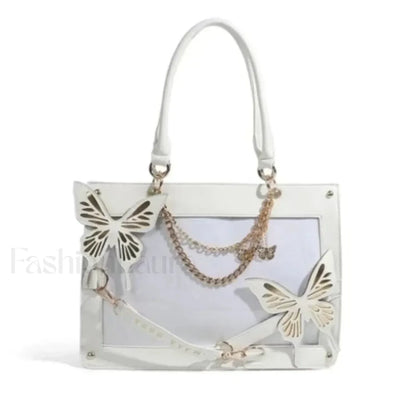 Y2K Transparent Spider Labyrinth Butterfly Letter Gothic Chain Web Bag White Gold / 35x25x10.5cm