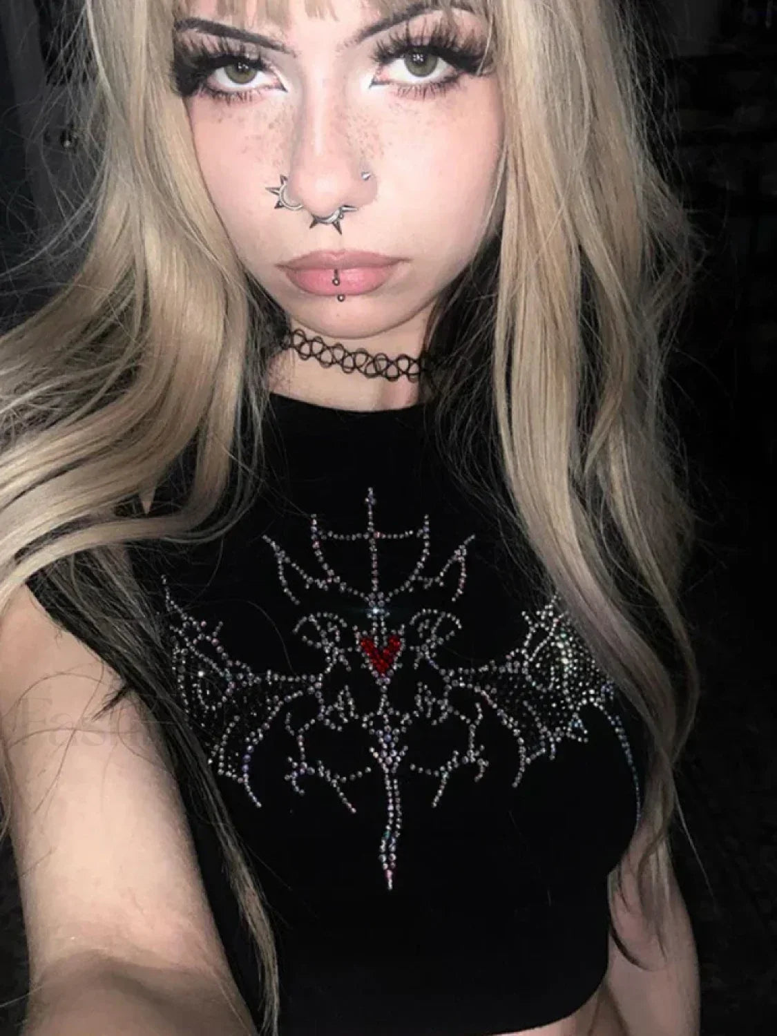 Y2K Vintage Fairy Rhinestone Graphic Crop Top