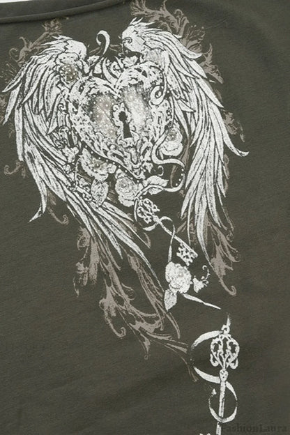 Y2K Wing Graphic Off-Shoulder T-Shirt