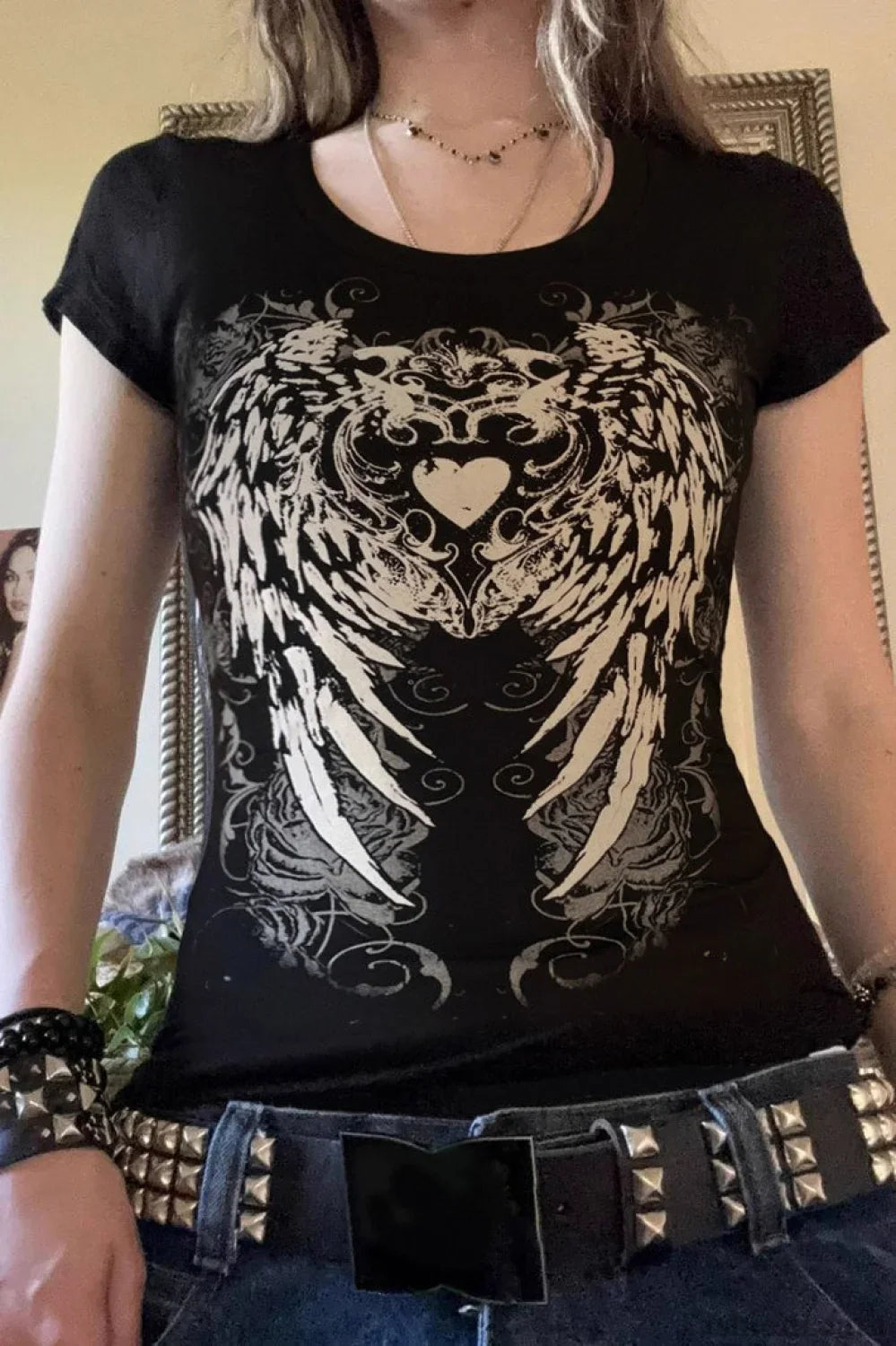 Y2K Wing Graphic Slim Fit T-Shirt Black / S