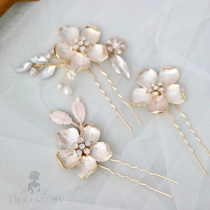 Yara Gold Opal Bridal Hair Pins Set