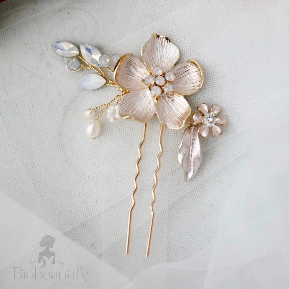 Yara Gold Opal Bridal Hair Pins Set