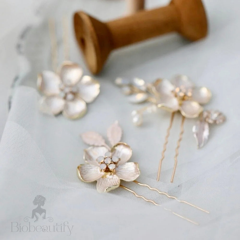 Yara Gold Opal Bridal Hair Pins Set