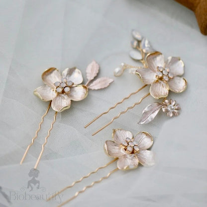 Yara Gold Opal Bridal Hair Pins Set