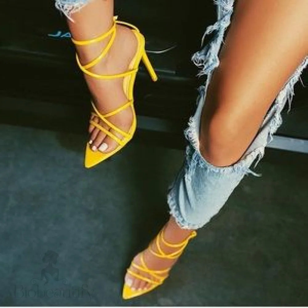 Yasmine Yellow Strappy Heels 10 /